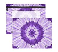 Pencil Box 3-Holes Storage Bag for A4 Paper Letter 2 Pack Teacher Office Purple Tie - Dye Pattern