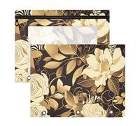 Pencil Box Adorable 3 Hole Pocket for A4 Paper Letter 2 Pack Teacher Class Black and Gold Romantic Flowers