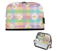 Pencil Box Case Large Capacity Makeup Cute for Adults Travel Colorful Rainbows with White Daisies