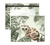 Pencil Box Clear Plastic File Folder for A4 Paper Letter 2 Pack Students School Supplies Safari Animal Green Leaves