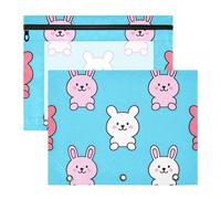 Pencil Box Clear Window 3 Rings Pocket for A4 Paper Letter 2 Pack Students Class Cute Animal Rabbits Bunny Blue Peach