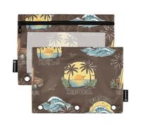 Pencil Box Clear Window Plastic File Folder for 3 Ringing Binder 2 Pack Teacher School Supplies California Paradise Pattern