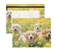 Pencil Box Clear Window Storage Bag for A4 Paper Letter 2 Pack Students Classroom Supplies Dogs and Yellow Daisies