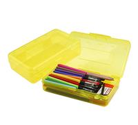 Pencil Box, Large Capacity Clear Pencil Case, 1 Pack Hard Pencil Case, Clear Crayon Box with Snap-tight Lid Stackable Design, Plastic Storage Box for Office Supplies, Yellow