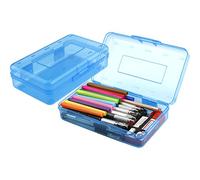 Pencil Box, Large Capacity Clear Pencil Case, 1 Pack Hard Pencil Case, Clear Crayon Box with Snap-tight Lid Stackable Design, Plastic Storage Box for Office Supplies, Blue