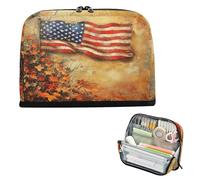 Pencil Box Large Capacity Makeup Bags High Capacity Desk Organizer for Adults Middle School American Flag Autumn