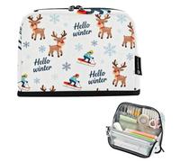 Pencil Box Large Capacity Pen Case Organizer Winter Deer and Snowflake | Multifunctional Coin pouching, for Men Kindergarten