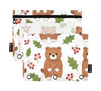 Pencil Box Multi-Purpose Plastic File Folder for 3 Ringing Binder 2 Pack Teacher Home Bear & Holly Pattern