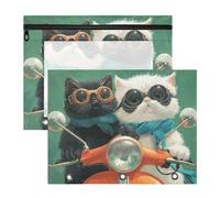 Pencil Box Portable 3 Hole Punch for A4 Paper Letter 2 Pack Students College Supplies Kitten Riding on The Motorcycle