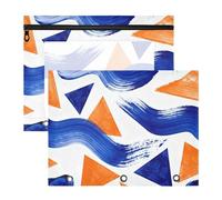 Pencil Box Portable 3 Ringing Pocket for A4 Paper Letter 2 Pack Teacher Home Blue Orange Shapes Brush Pattern