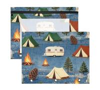 Pencil Box Portable 3 Ringing Pocket for A4 Paper Letter 2 Pack Teacher Home Camping Tent Forests Pattern