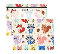 Pencil Box Portable 3 Ringing Pocket for A4 Paper Letter 2 Pack Teacher Home Cartoon Animals Print