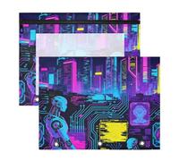 Pencil Box Portable 3 Ringing Pocket for A4 Paper Letter 2 Pack Teacher Home City Pattern