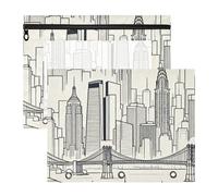 Pencil Box Portable 3 Ringing Pocket for A4 Paper Letter 2 Pack Teacher Home City Skyline Line Art Pattern