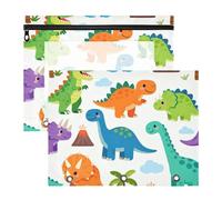 Pencil Box Portable 3 Ringing Pocket for A4 Paper Letter 2 Pack Teacher Home Cute Dinosaur Pattern