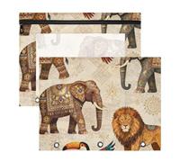 Pencil Box Portable 3 Ringing Pocket for A4 Paper Letter 2 Pack Teacher Home Exotic Animal Pattern