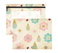 Pencil Box Portable 3 Ringing Pocket for A4 Paper Letter 2 Pack Teacher Home Floral Teardrop Coccinellid Pattern