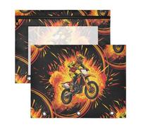 Pencil Box Portable 3 Ringing Pocket for A4 Paper Letter 2 Pack Teacher Home Motocross Design