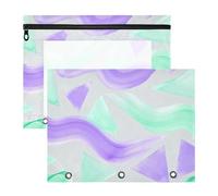 Pencil Box Portable 3 Ringing Pocket for A4 Paper Letter 2 Pack Teacher Home Purple Green Shapes Brush Pattern