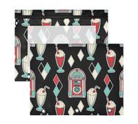 Pencil Box Portable 3 Ringing Pocket for A4 Paper Letter 2 Pack Teacher Home Retro Diner Pattern