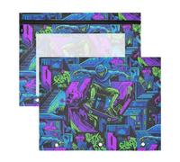 Pencil Box Portable 3 Ringing Pocket for A4 Paper Letter 2 Pack Teacher Home Skateboarding Sports Pattern