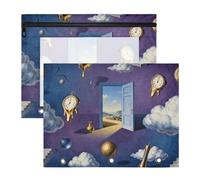 Pencil Box Portable 3 Ringing Pocket for A4 Paper Letter 2 Pack Teacher Home Surreal Time - Themed Pattern