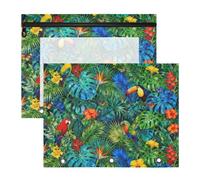 Pencil Box Portable 3 Ringing Pocket for A4 Paper Letter 2 Pack Teacher Home Tropical Floral and Bird Pattern