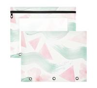 Pencil Box Portable 3 Ringing Pocket for A4 Paper Letter 2 Pack Teacher Home Watercolor Rosy Green Pattern