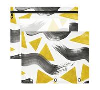 Pencil Box Portable 3 Ringing Pocket for A4 Paper Letter 2 Pack Teacher Home Yellow Black Shapes Brush Pattern