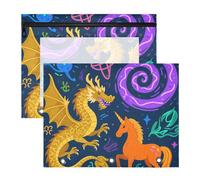 Pencil Box Portable Pocket Folders for A4 Paper Letter 2 Pack Teacher College Supplies Cartoon Abstract Unicorns Dragon Dark Color