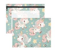 Pencil Box Sturdy Pocket Folders for 3 Rings Binder 2 Pack Teacher Back to School Dreamy Unicorns