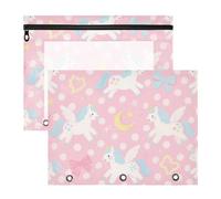 Pencil Box with 3 Reinforced Grommets Pen Holder Case for 3 Rings Binder 2 Pack Students Class Cute Cartoon White Rainbow Unicorns