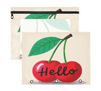 Pencil Box With 3 Reinforced Grommets Pen Holder Case for A4 Paper Letter 2 Pack Teacher College Supplies Hello Cartoon Cute Red Cherry