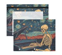 Pencil Box with 3 Reinforced Grommets Pocket Folders for A4 Paper Letter 2 Pack Teacher Classroom Supplies Skeleton Play The Piano Starry Sky