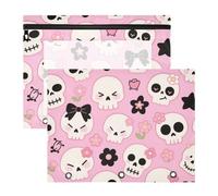 Pencil Box with Smooth Zippers 3 Hole Pocket for A4 Paper Letter 2 Pack Students Storing School Students Teacher Supplies Halloween White Skull Flowers