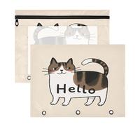 Pencil Box With Smooth Zippers 3 Hole Punch for A4 Paper Letter 2 Pack Teacher Office Hello Cartoon Cute White Cat