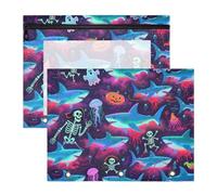 Pencil Box with Zipper 3 Hole Pocket for A4 Paper Letter 2 Pack Teacher College Supplies Happy Halloween Blue Shark Skull