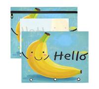 Pencil Box With Zipper Pen Holder Case for A4 Paper Letter 2 Pack Teacher Class Hello Cartoon Cute Yellow Banana