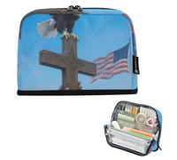 Pencil Carrying Case Large Capacity Pen Cases Zippered for College Student Office The American Flag bird Cross