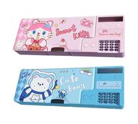 Pencil Case - 20cm Stationery Organizer Pouch, Built-in Calculator Storage Holder, Stationery Case, Cute School Supplies Container for Girls Classroom Desk Backpack Study Accessory