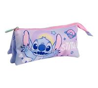 Pencil Case 3 Compartments Stitch - Triple School Pencil Case with Stitch Design, Zipper Closure and Expanded Space for Organizing Pencils, Pens and Daily School Supplies, Stitch, licence