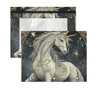 Pencil Case 3-Holes Plastic File Folder for A4 Paper Letter 2 Pack Teacher Art Supplies Storage White Unicorns Bohemian-Style Poker Illustration