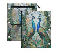 pencil case 3 Ringing 2 pack 3d Peacock Stained Glass Design 11''x8.9''