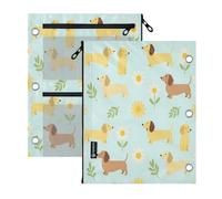 pencil case 3 Ringing 2 PCS Cute Dachshund Dog Daisy Floral Soft Blue