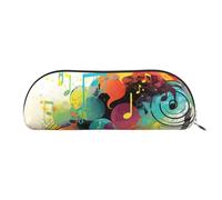 Pencil Case Abstract Music Themed Leather Pencil Pouch Portable Stationery Organizer Pencil Holder Makeup Bag with Zipper Closure