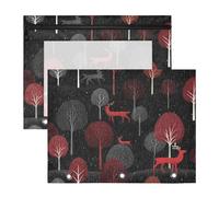 Pencil Case Adorable 3 Hole Pocket for A4 Paper Letter 2 Pack Students Art Supplies Storage Snowfall Reindeer Forests Black