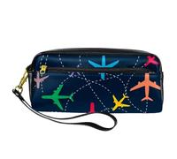 Pencil Case, Airplane Fly in The Sky Pen Bag Pouch PU Leather Stationery Pouch with Zipper for Boys Girls School & Office Supplies