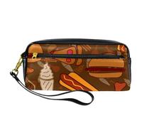 Pencil Case, American Fast Food Pattern Pen Bag Pouch PU Leather Stationery Pouch with Zipper for Boys Girls School & Office Supplies