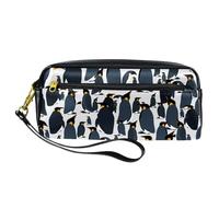 Pencil Case, Antarctica King Penguins Pen Bag Pouch PU Leather Stationery Pouch with Zipper for Boys Girls School & Office Supplies
