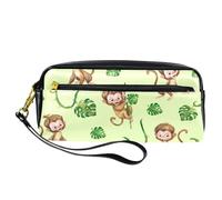 Pencil Case, Baby Monkey in Lianas Palm Leave Jungle Pen Bag Pouch PU Leather Stationery Pouch with Zipper for Boys Girls School & Office Supplies